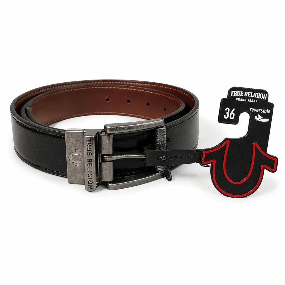 True Religion Reversible Belt Mens 36 Black Brown Lumin Roller Urban‎ Y2K NEW